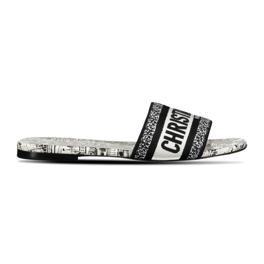 D-Way Slide Calfskin Sandals White & Black